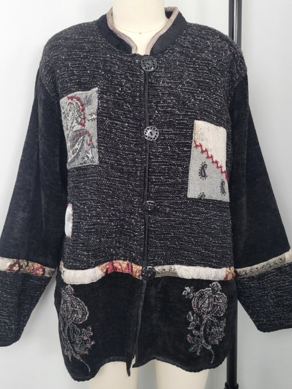 Vintage 90s Flashback Chenille Mixed Media Patchwork Jacket Bohemian Art to Wear